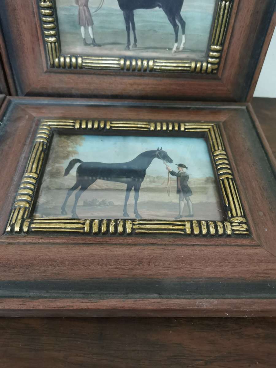 Beautiful Vintage Wood and Glass Framed Horse Portraits 22cmx27cm