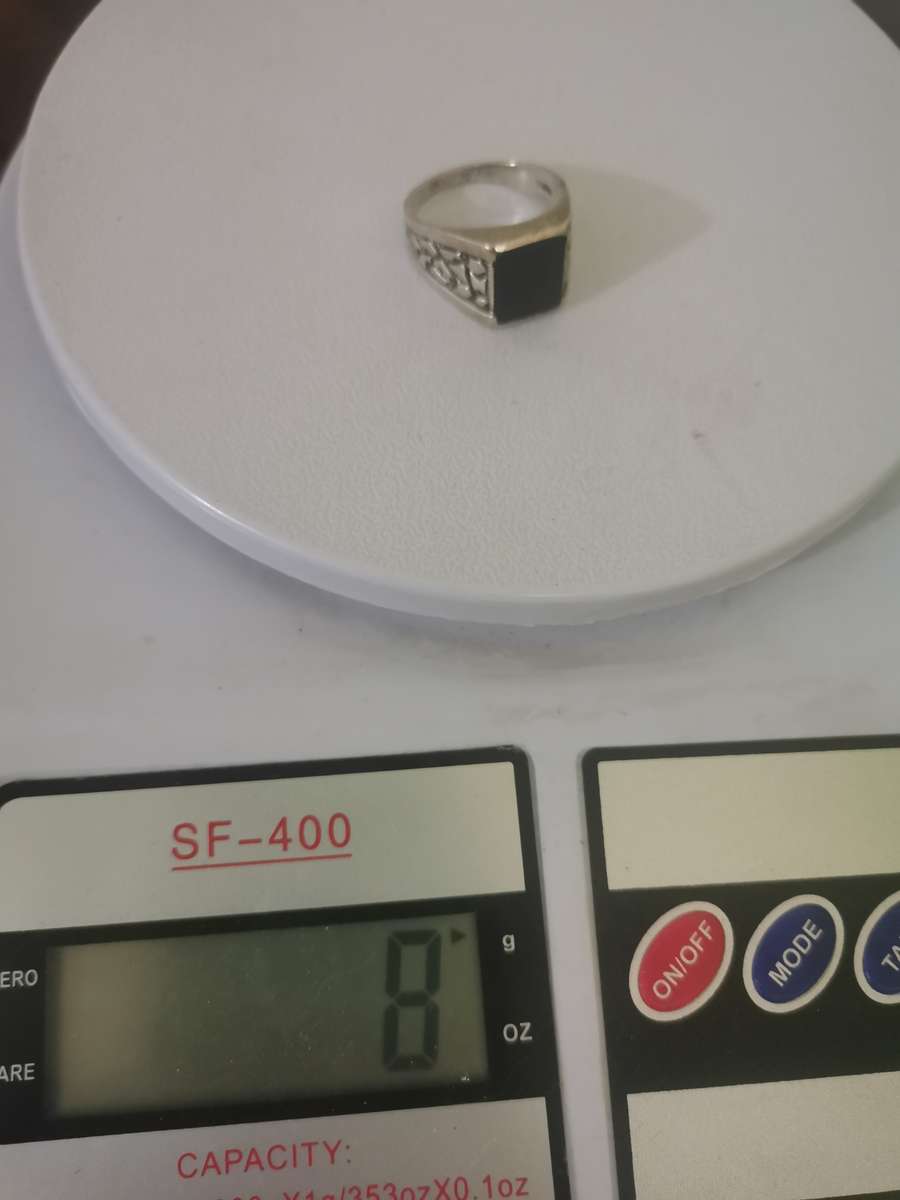 Astonishing Sterling Silver Men's Ring with a Large Black Stone