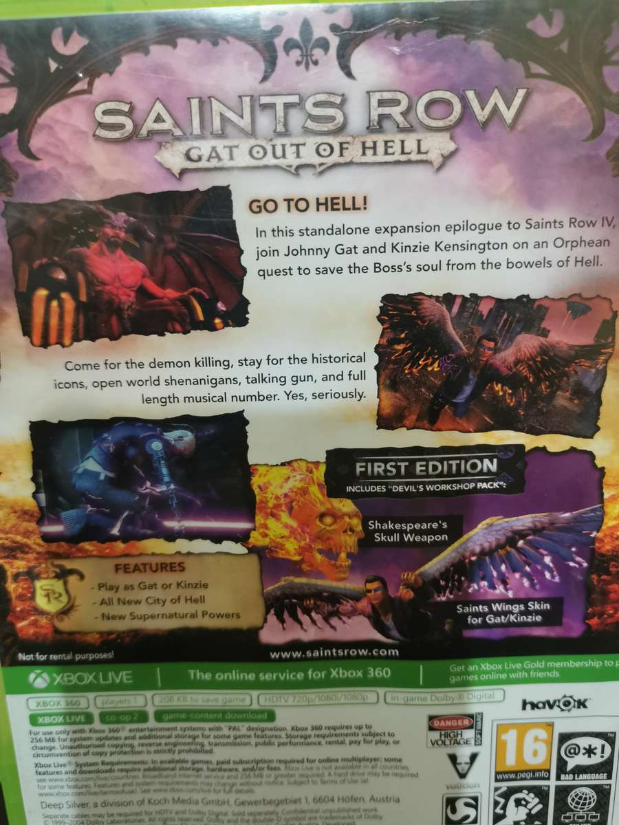 First Edition Saints Row - Gat out of Hell on Xbox 360 with Booklet