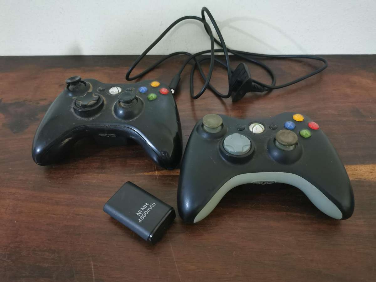 Pair of Xbox 360 Remotes with Cable and Extra Battery