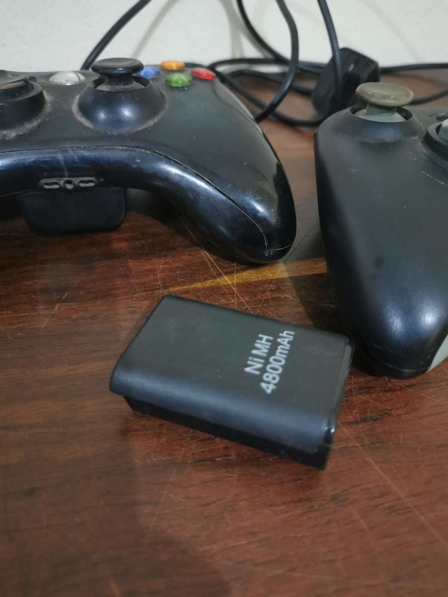 Pair of Xbox 360 Remotes with Cable and Extra Battery