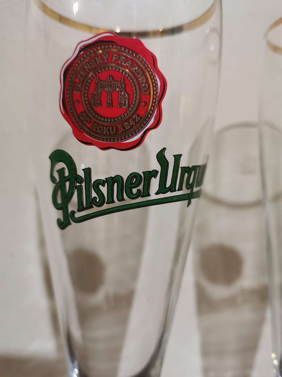 Pilsner Urquell Crystal Beer Glass Pair with Gold Trim