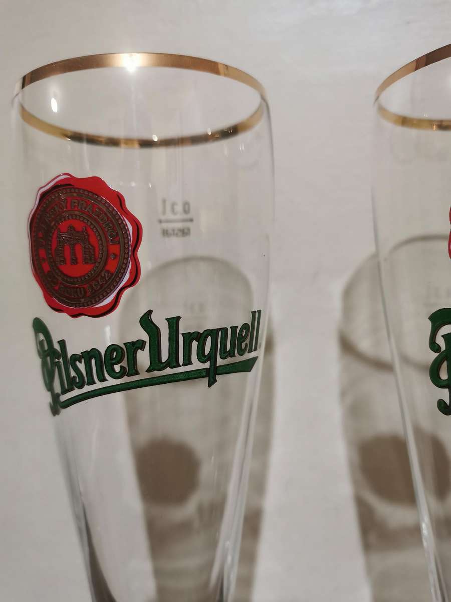 Pilsner Urquell Crystal Beer Glass Pair with Gold Trim