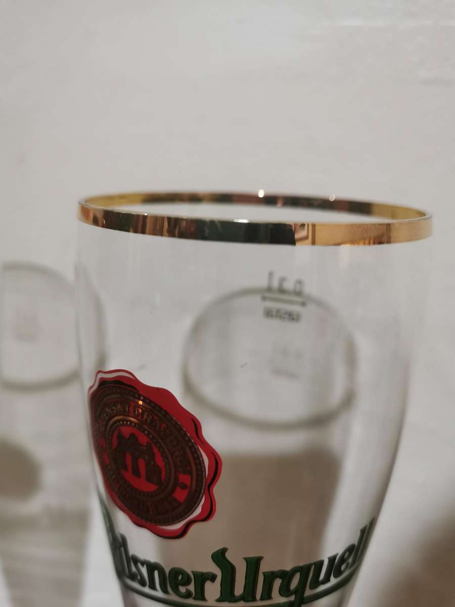 Pilsner Urquell Crystal Beer Glass Pair with Gold Trim