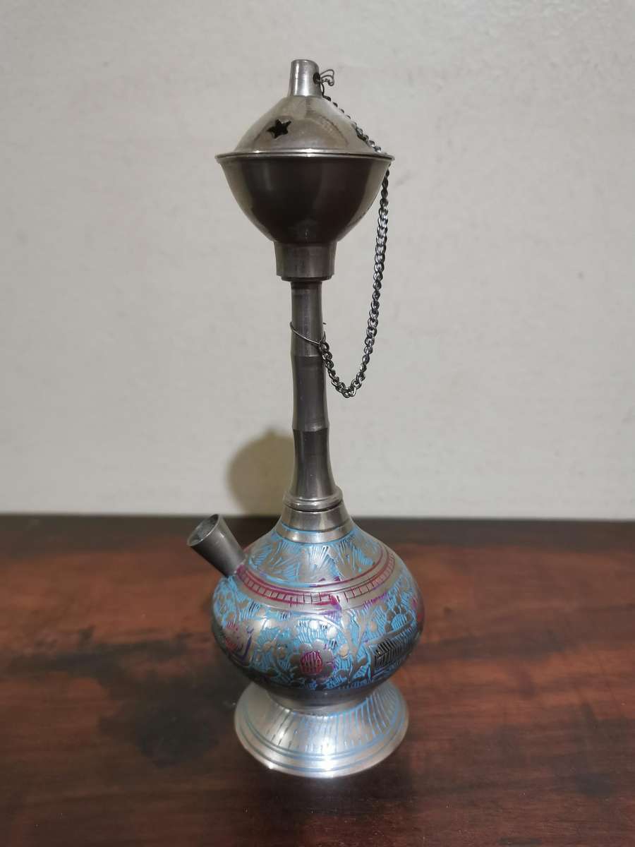 Beautiful Etched Enamel White Metal Hookah