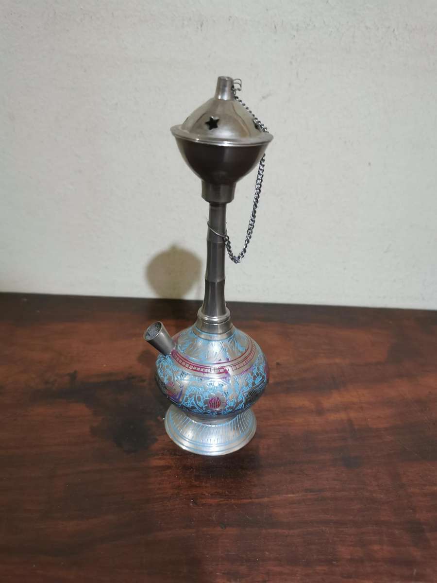 Beautiful Etched Enamel White Metal Hookah
