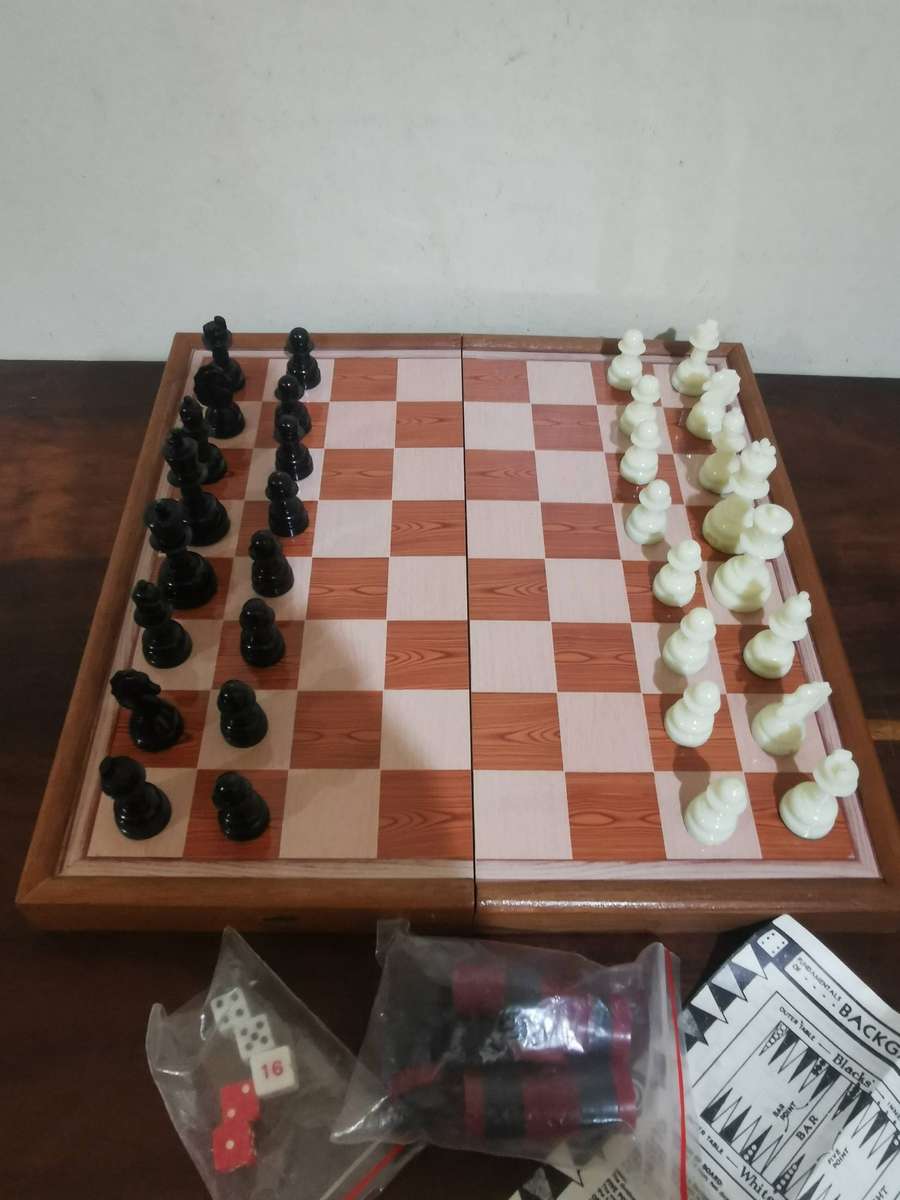 Vintage Wood Chess and Backgammon Travel Set