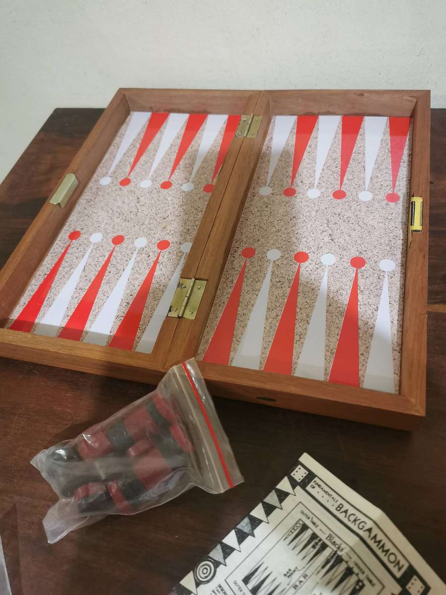 Vintage Wood Chess and Backgammon Travel Set