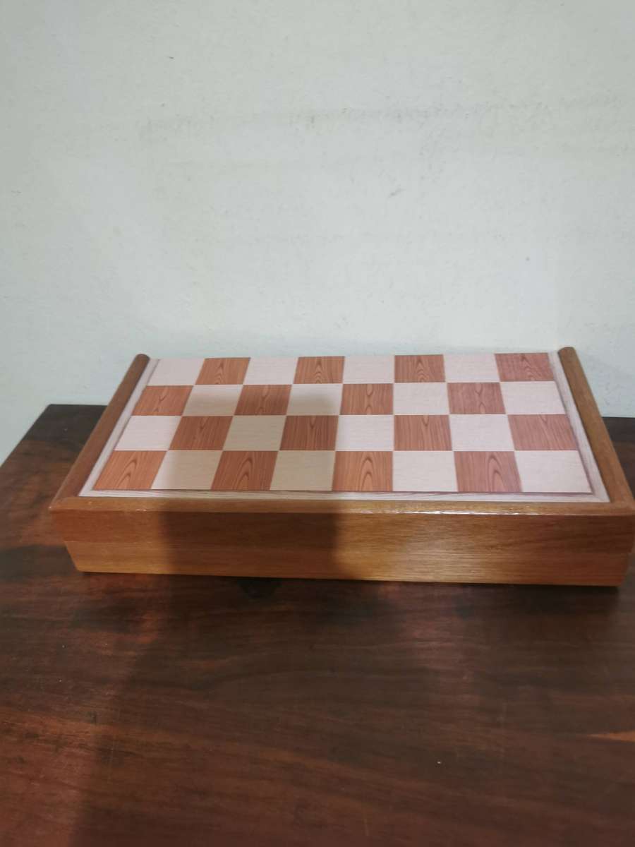 Vintage Wood Chess and Backgammon Travel Set