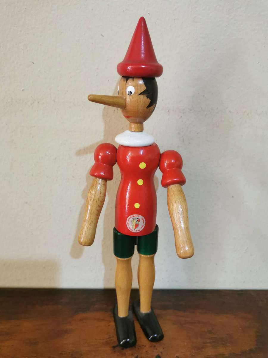 Made in Italy - Vintage Wooden Pinocchio Figurine with Moving Parts 25cm Tall