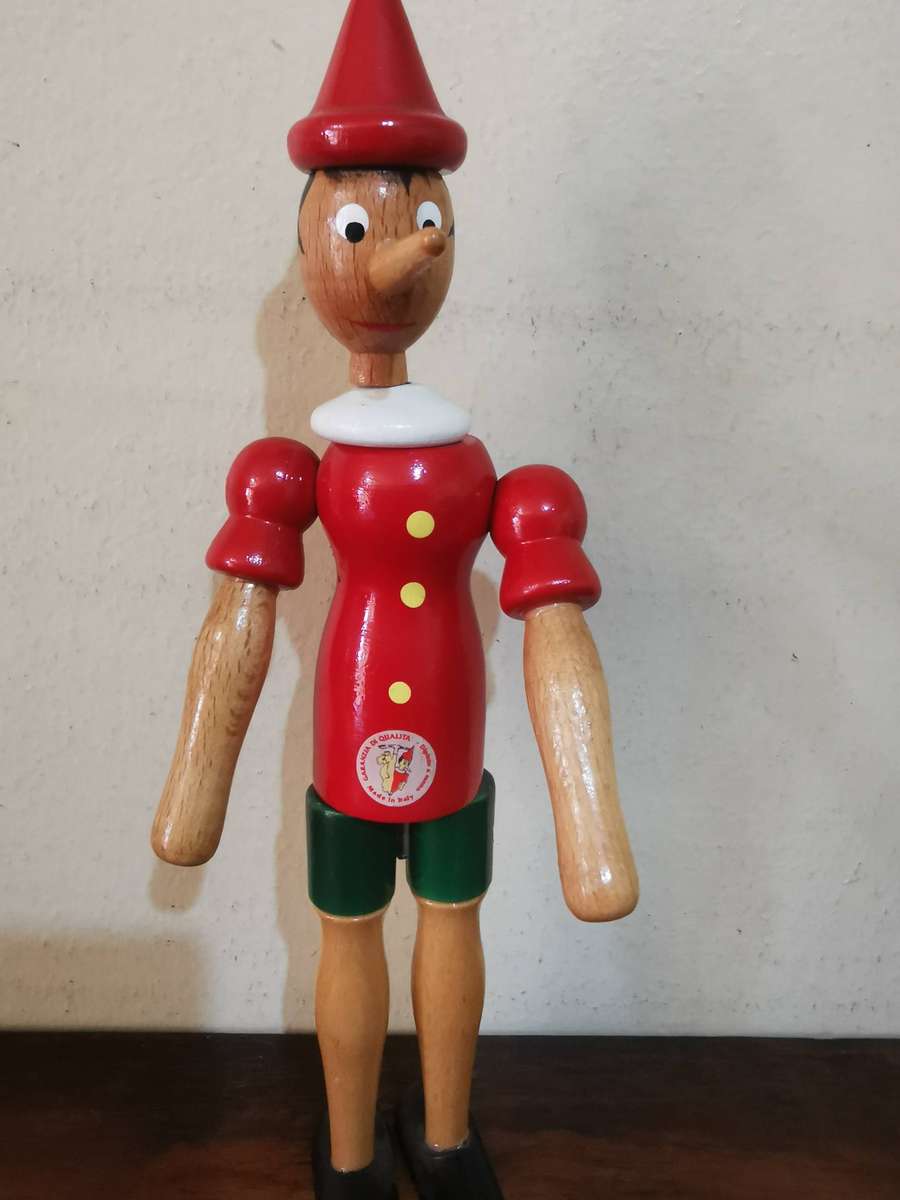Made in Italy - Vintage Wooden Pinocchio Figurine with Moving Parts 25cm Tall