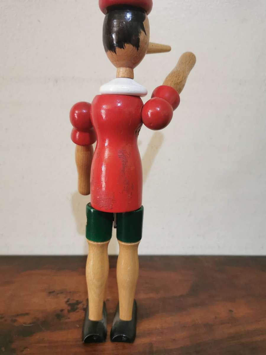 Made in Italy - Vintage Wooden Pinocchio Figurine with Moving Parts 25cm Tall