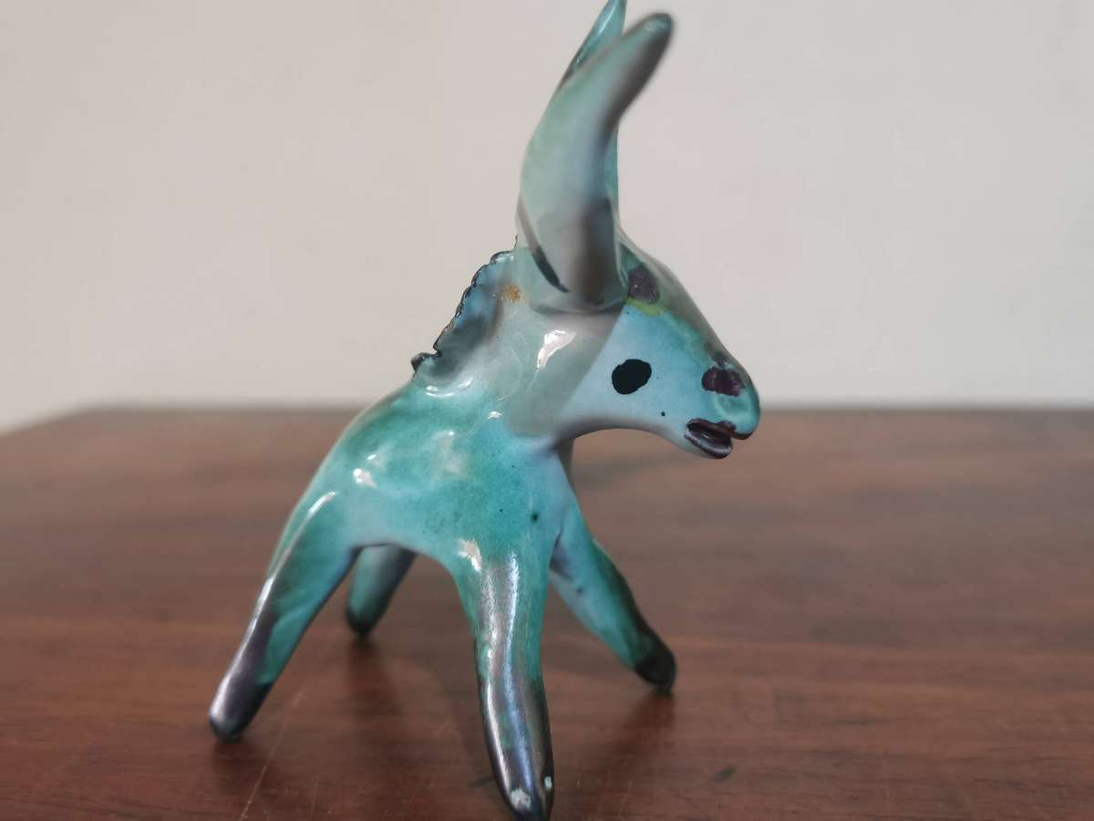 Vintage Glazed Ceramic Donkey