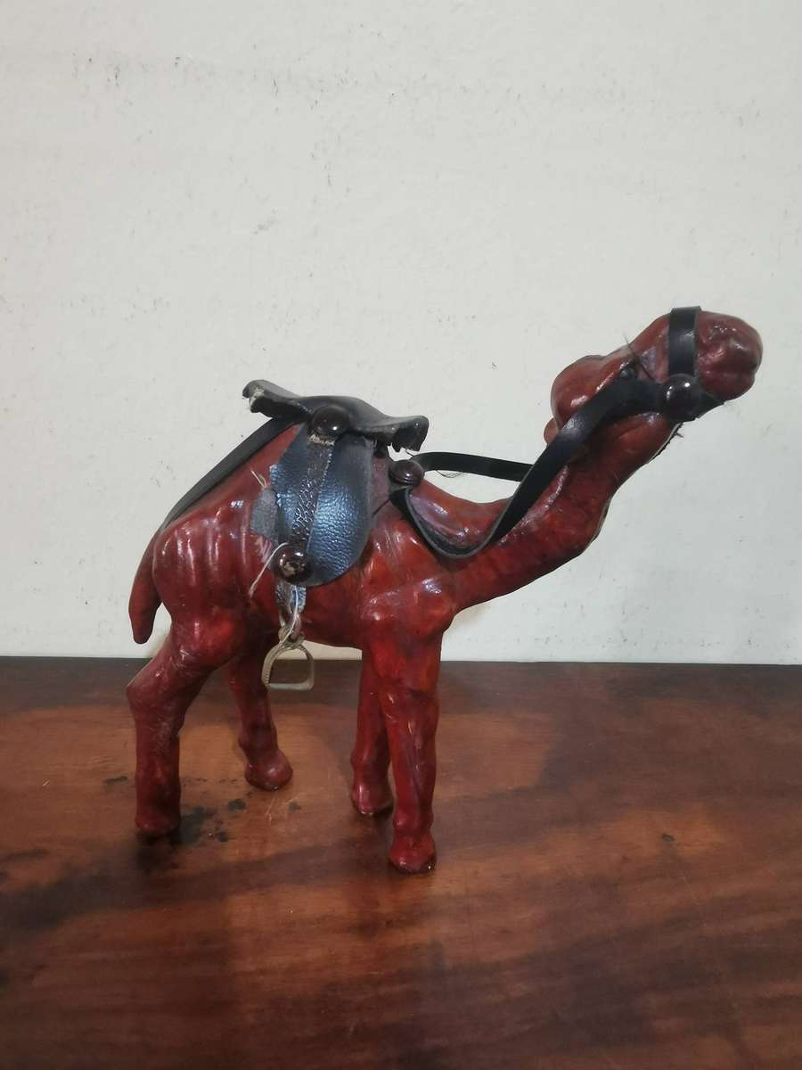 Wooden Camel with Leather Saddle and Brass Stirrups