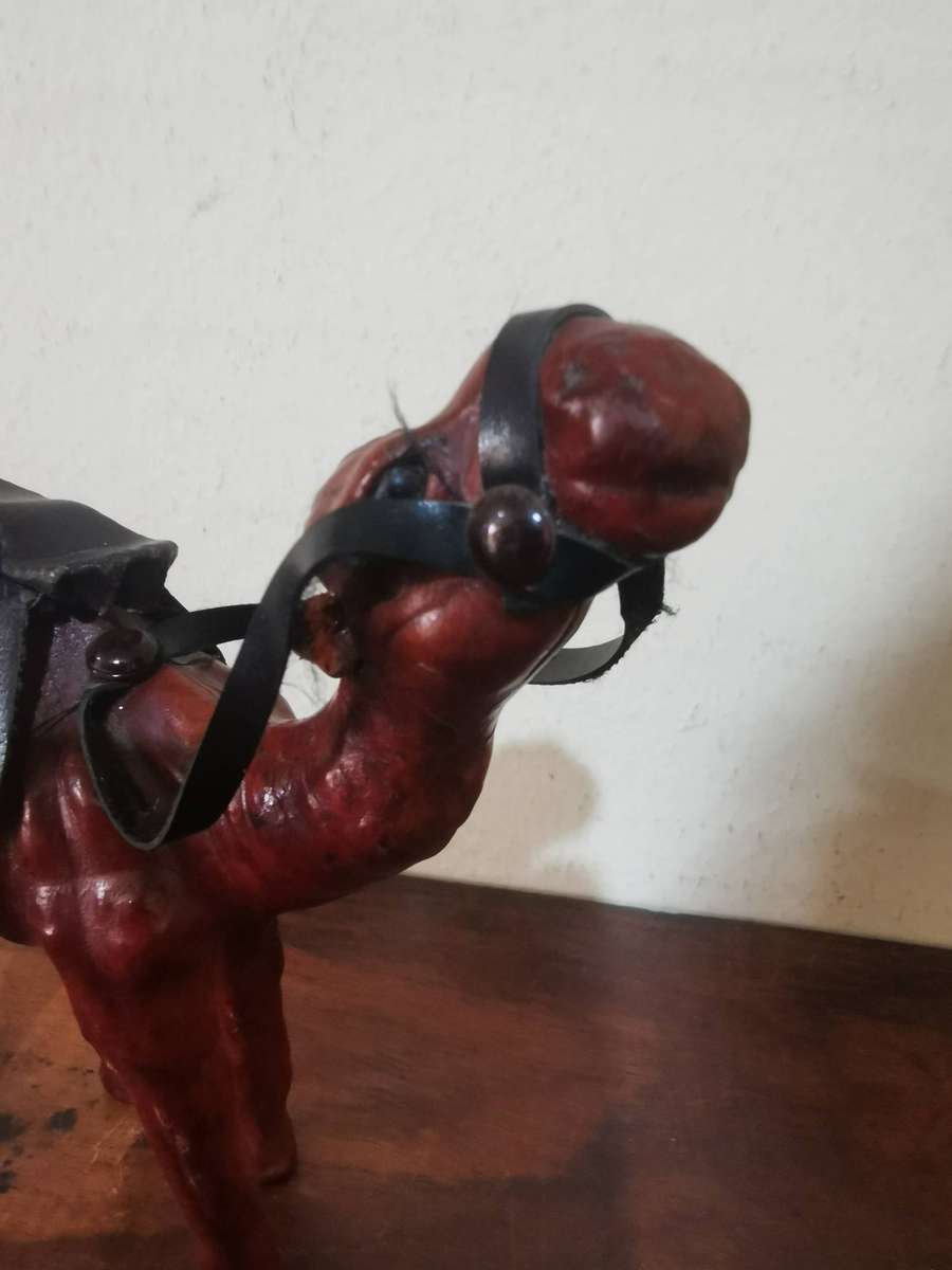 Wooden Camel with Leather Saddle and Brass Stirrups