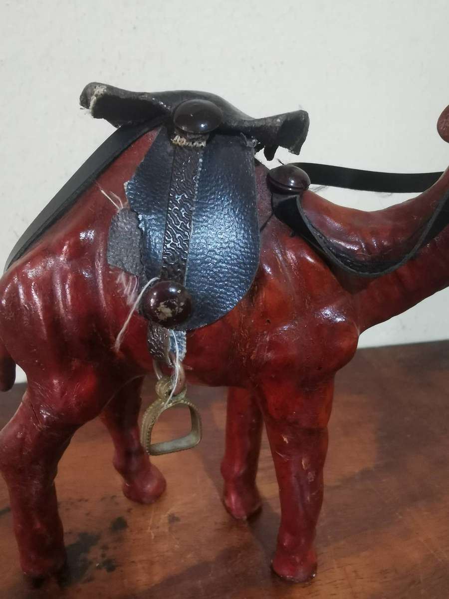 Wooden Camel with Leather Saddle and Brass Stirrups