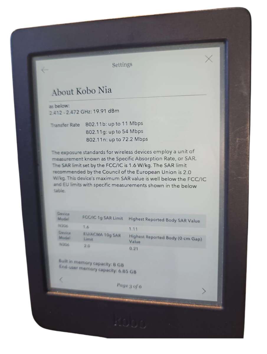 Rakuten Kobo Nia eReader Model N306 8GB with backlight