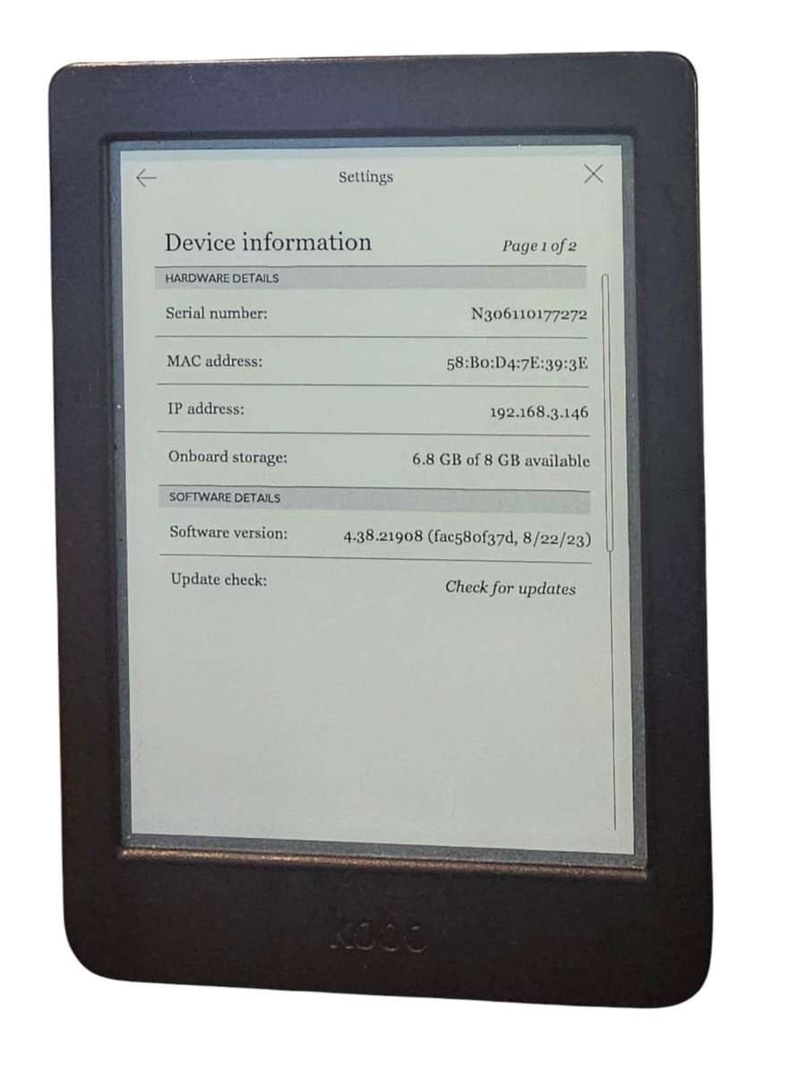 Rakuten Kobo Nia eReader Model N306 8GB with backlight