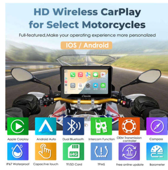 Carpuride W702BS Motorcycle Stereo  Compatible with Select Control Systems