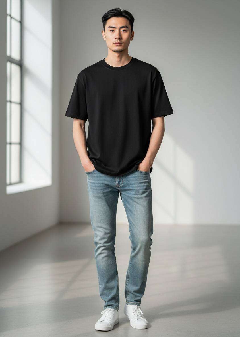 Premium Brushed Cotton Blank T-Shirt  Soft Touch Essential Tee - Unisex - Navy Blue