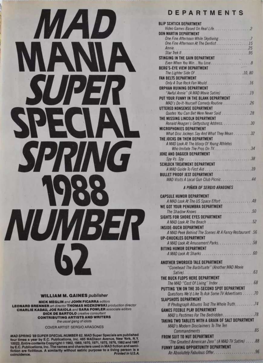 Mad Mania Spring 1988 Super Special No. 62