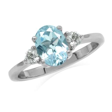 Sterling silver ring - BLUE & WHITE TOPAZ (size 7 / O)