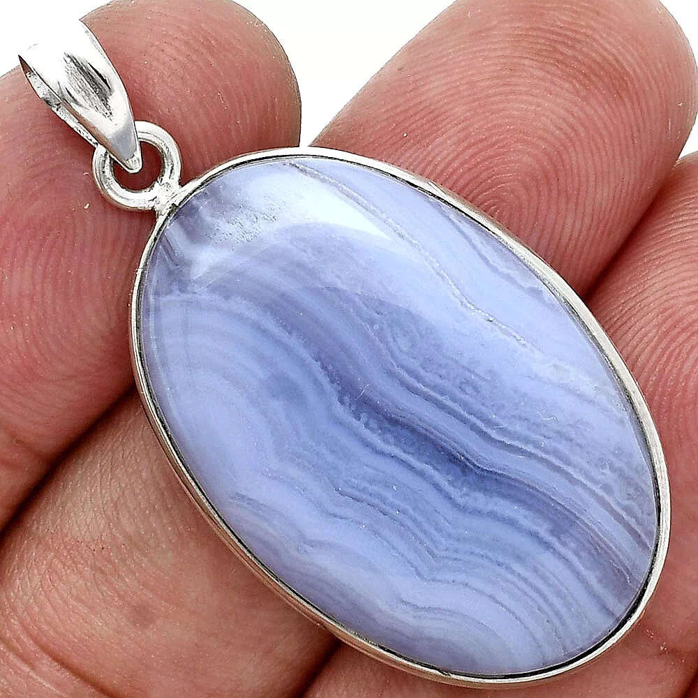 Sterling silver pendant - BLUE LACE AGATE