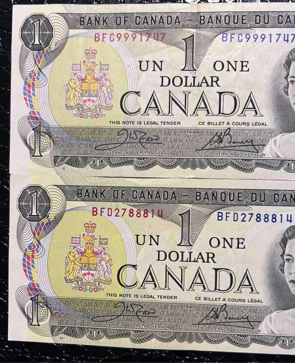 TWO CANADA ONE DOLLAR NOTES IN A/U CONDITION