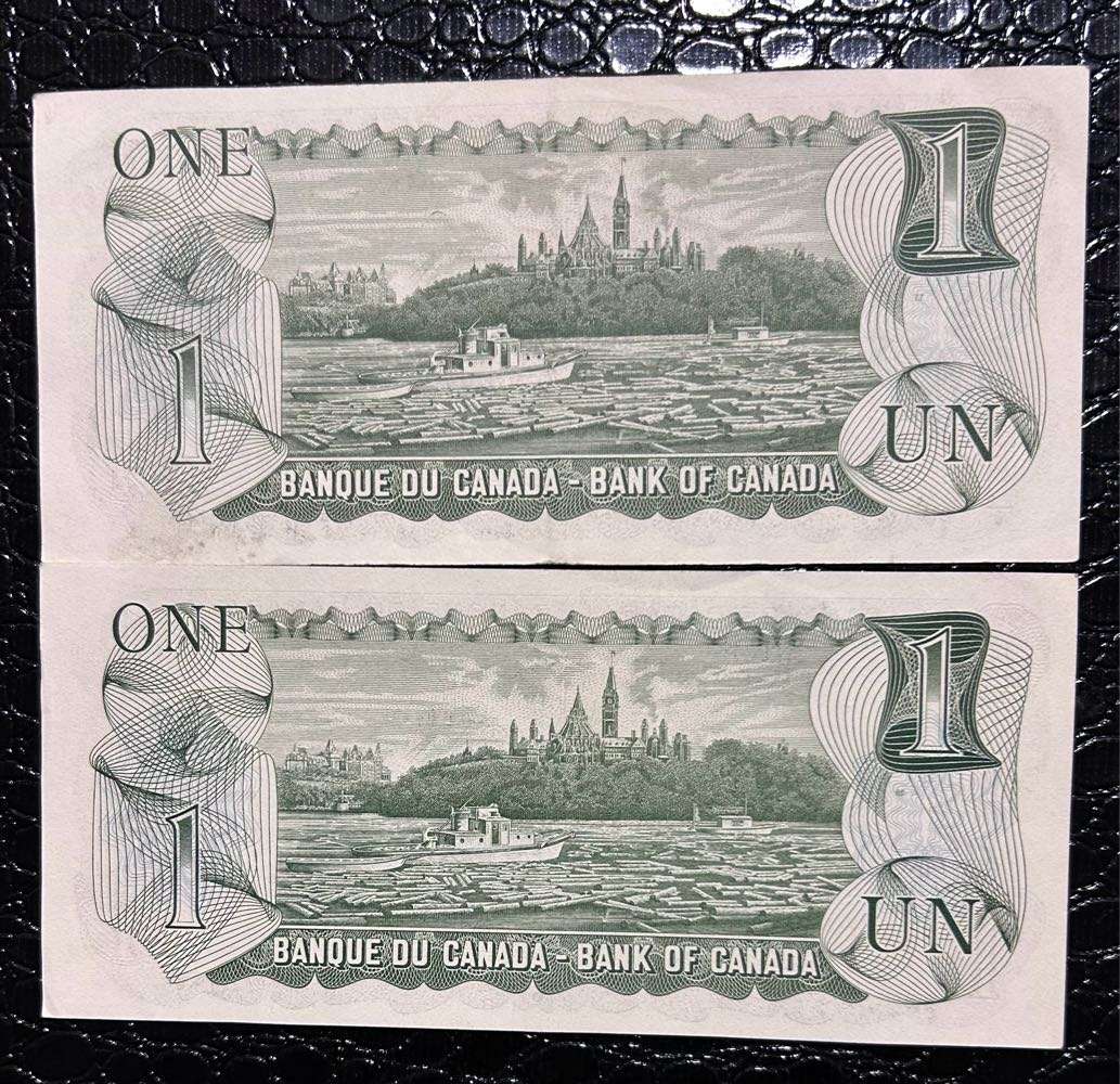 TWO CANADA ONE DOLLAR NOTES IN A/U CONDITION