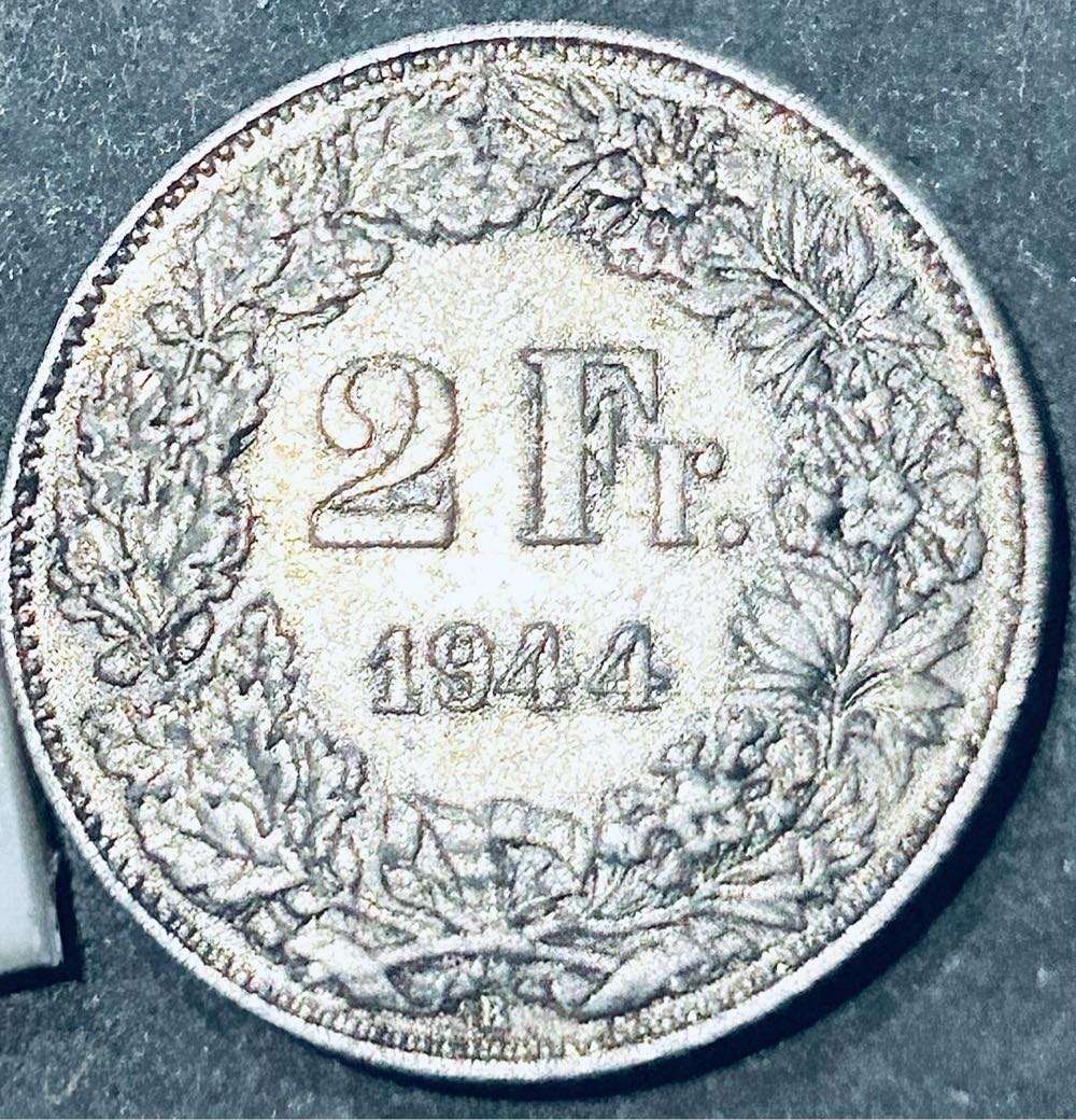 1944 SWITZERLAND SILVER 2 FRANC  HELVITIA