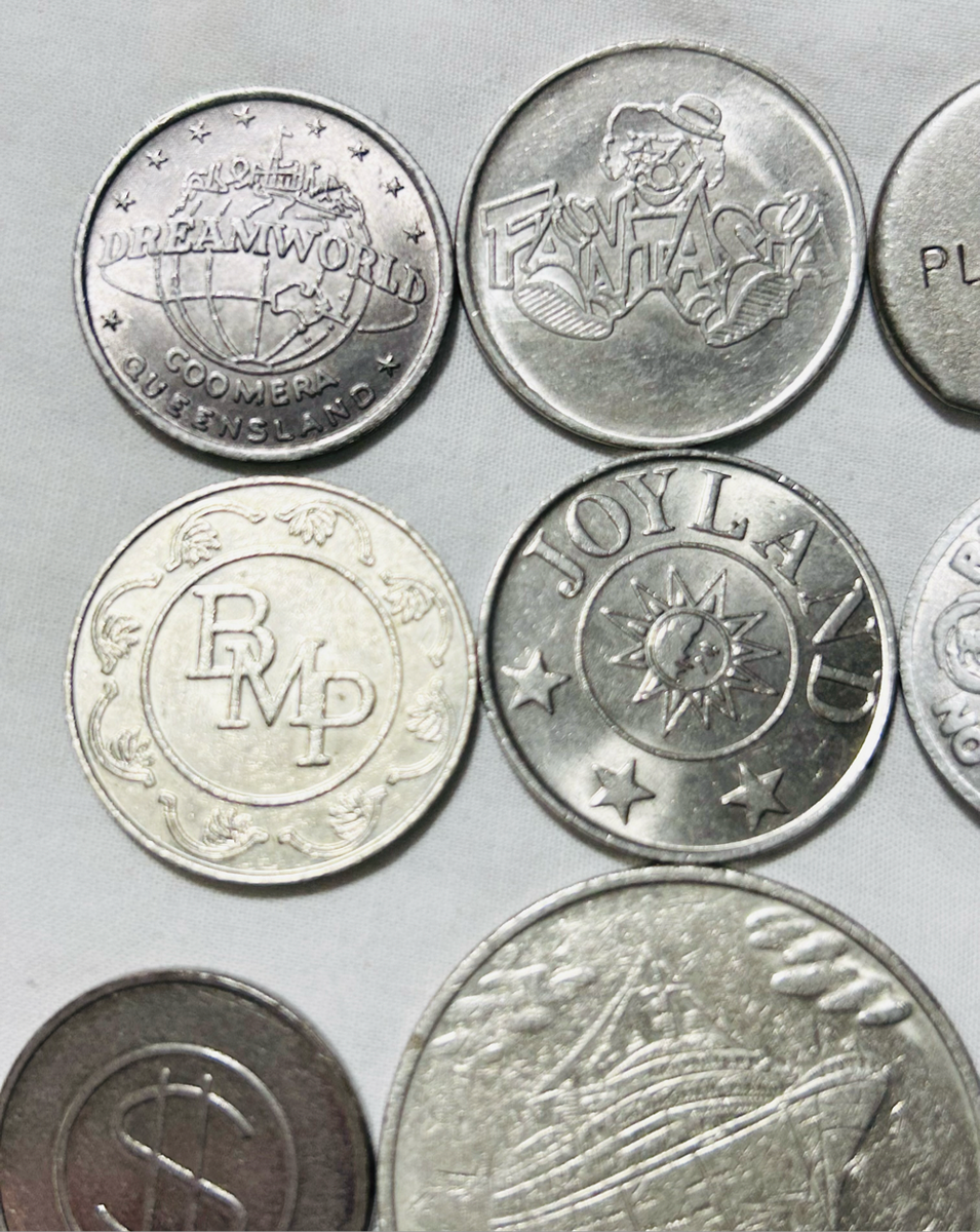 Twelve x Casino tokens all different as one lot Relict non payment.