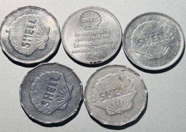 FOUR SHELL TOKENS - SCARES EDWARDIAN TOKEN INCLUDED HIGHLY SOUGHT AFTER