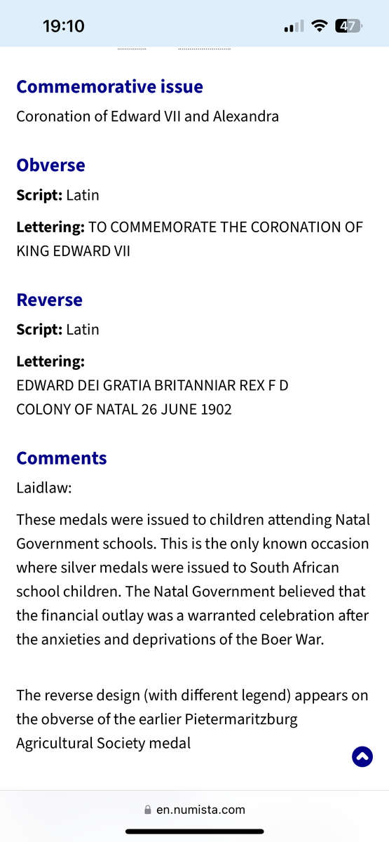 1902 NATAL (SILVER 99.9- 11,4GRAM) COMMEMORATE CORONATION OF KING EDWARD MEDALLION- PRE WWi