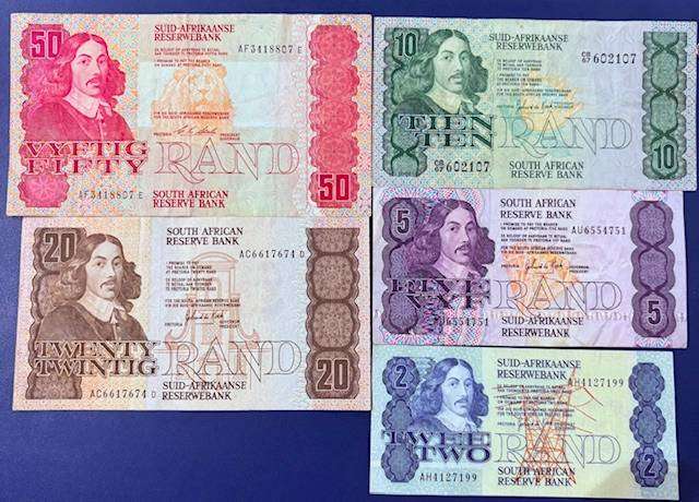 BANKNOTE SET R2 UP TO R50 SEE IMAGES COMPLETE SET OF NOTES