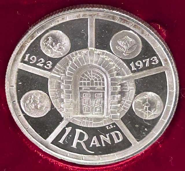 SOUTH AFRICA SILVER R1 -1974 PROOF - 50TH ANNIVERSARY OF SA MINT IN MINT BOX