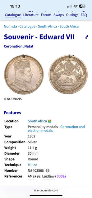 1902 NATAL (SILVER 99.9- 11,4GRAM) COMMEMORATE CORONATION OF KING EDWARD MEDALLION- PRE WWi