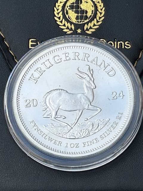 2024 KRUGERRAND 1OZ FINE SILVER IN CAPTULE AND LEATHER COIN POUCH SPOTLESS COIN TO GRADE SEE IMAGES