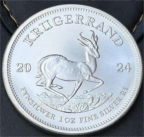 2024 KRUGERRAND 1OZ FINE SILVER IN CAPTULE AND LEATHER COIN POUCH SPOTLESS COIN TO GRADE SEE IMAGES