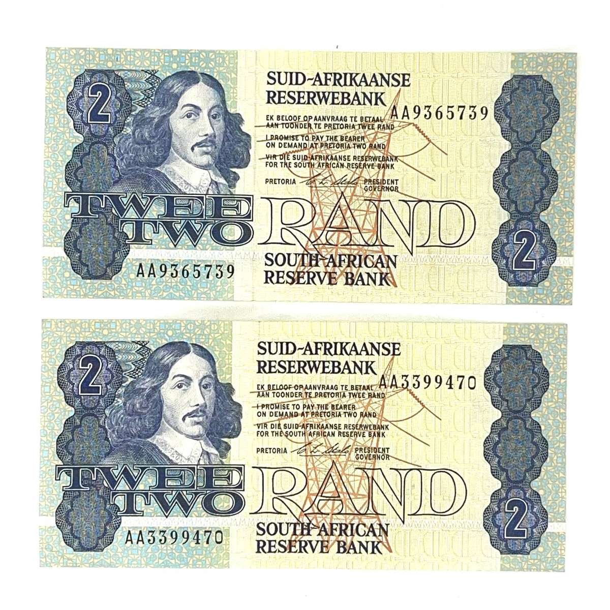 Set of x2 South African A-UNC C.L. Stals R2 Banknotes