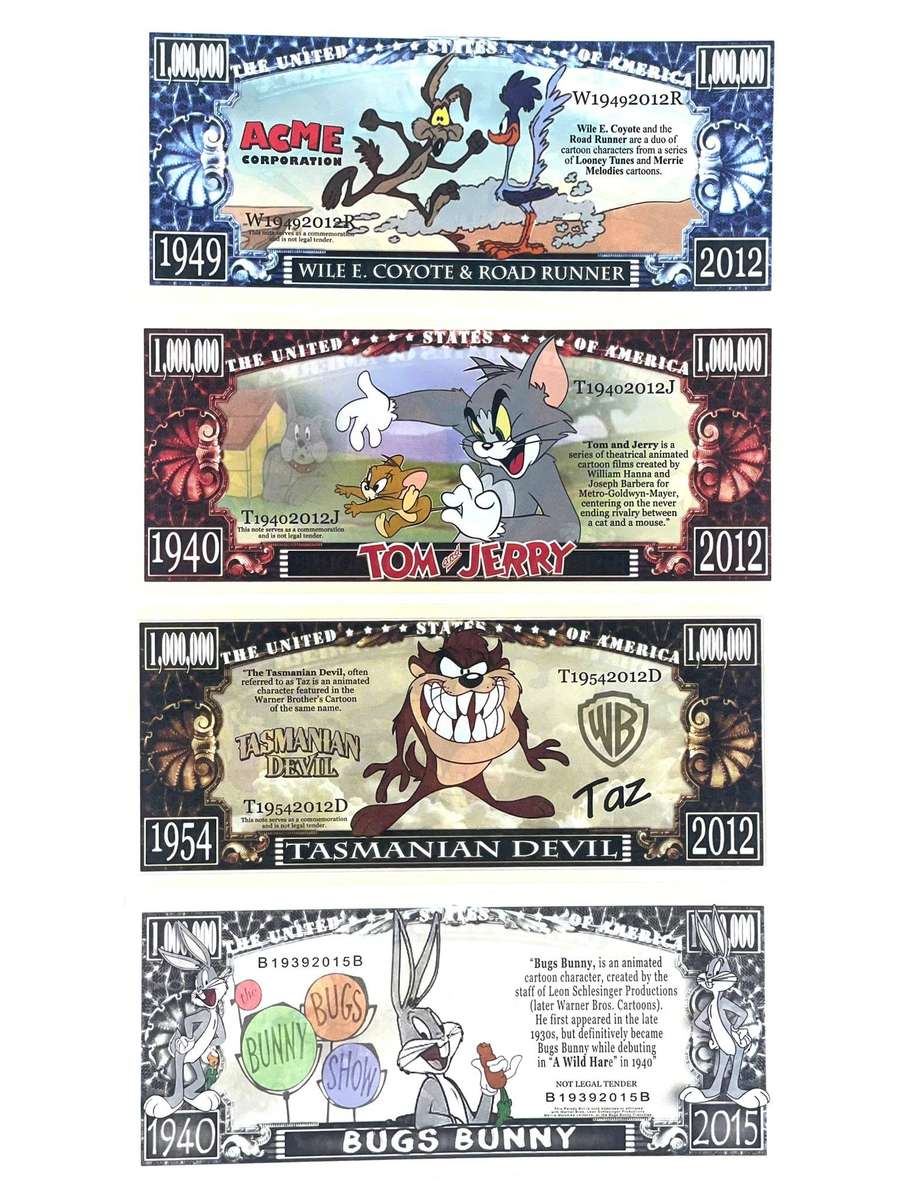 Legendary Warner Bros Cartoons Novelty notes (Set of x4 Notes)