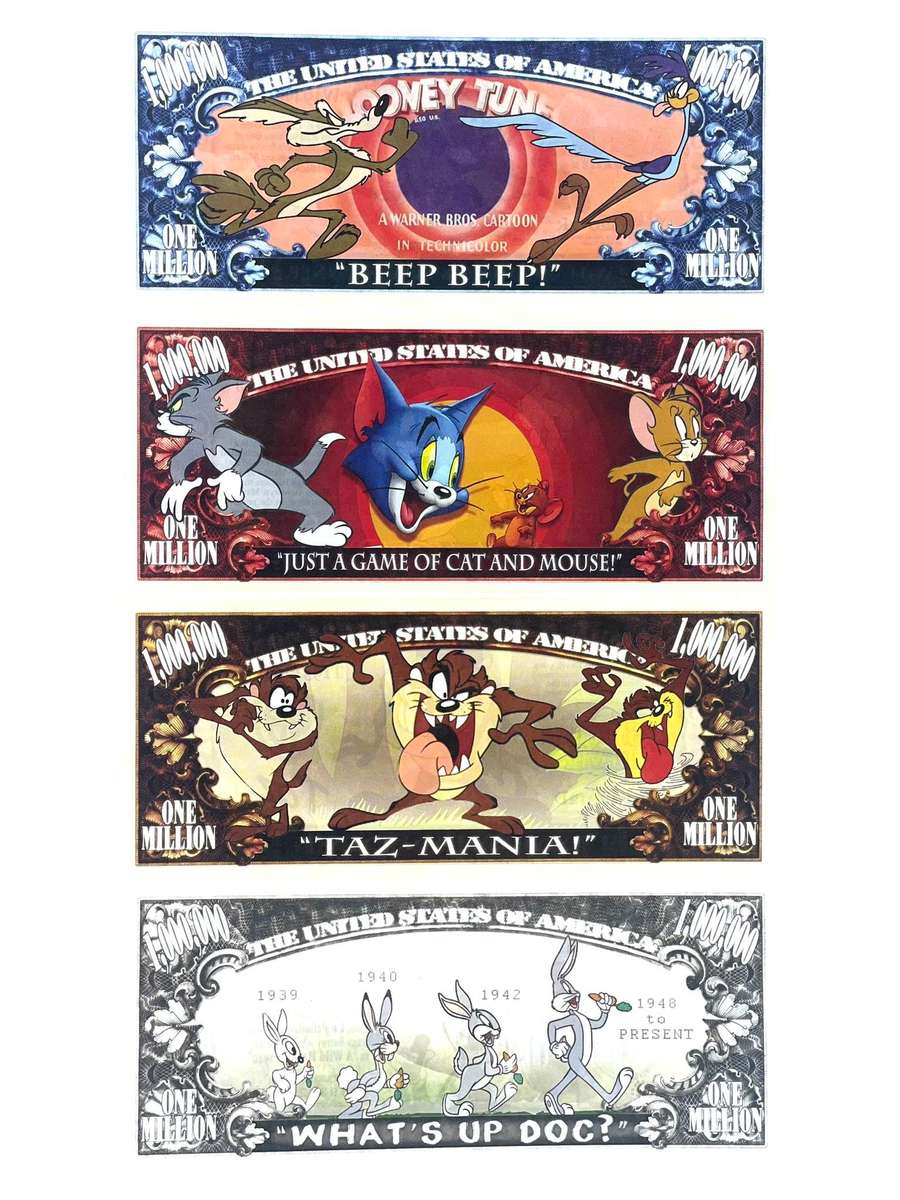 Legendary Warner Bros Cartoons Novelty notes (Set of x4 Notes)