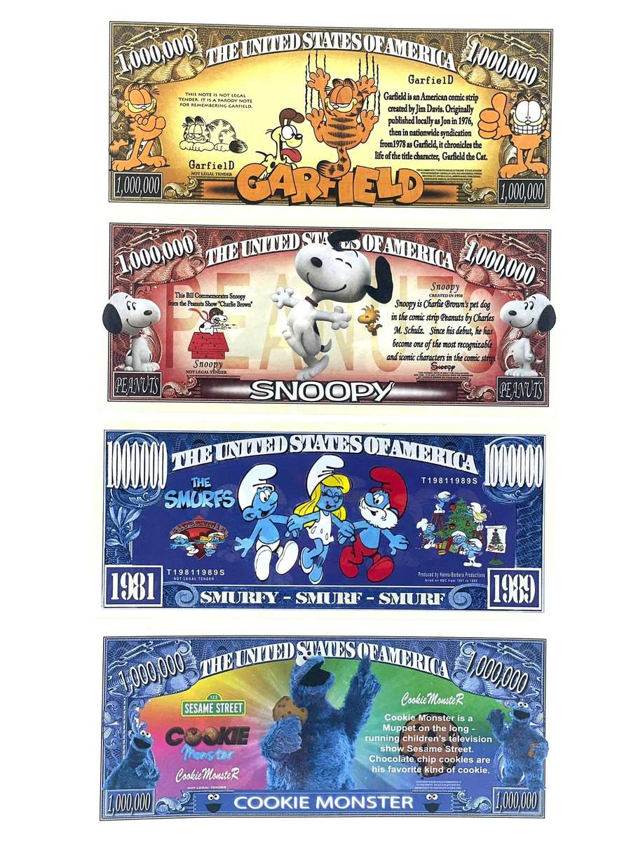 Legendary Cartoons Novelty notes (Set of x4 Notes)