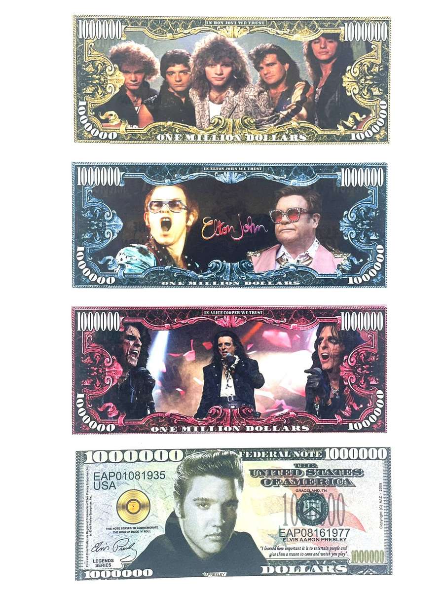 Legendary Rock Bands Novelty notes (Set of x4 Notes)