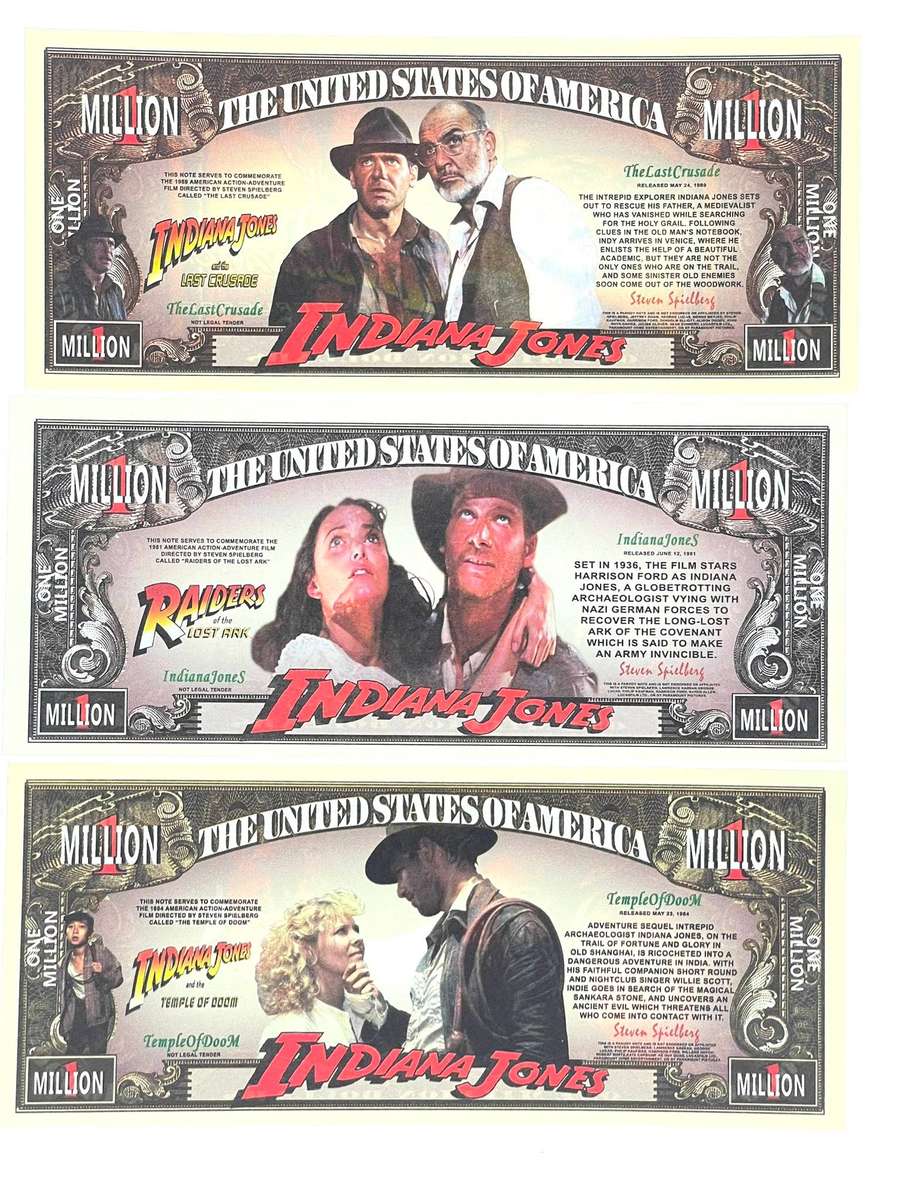 Legendary Indiana Jones Novelty notes (Set of x3 Notes)