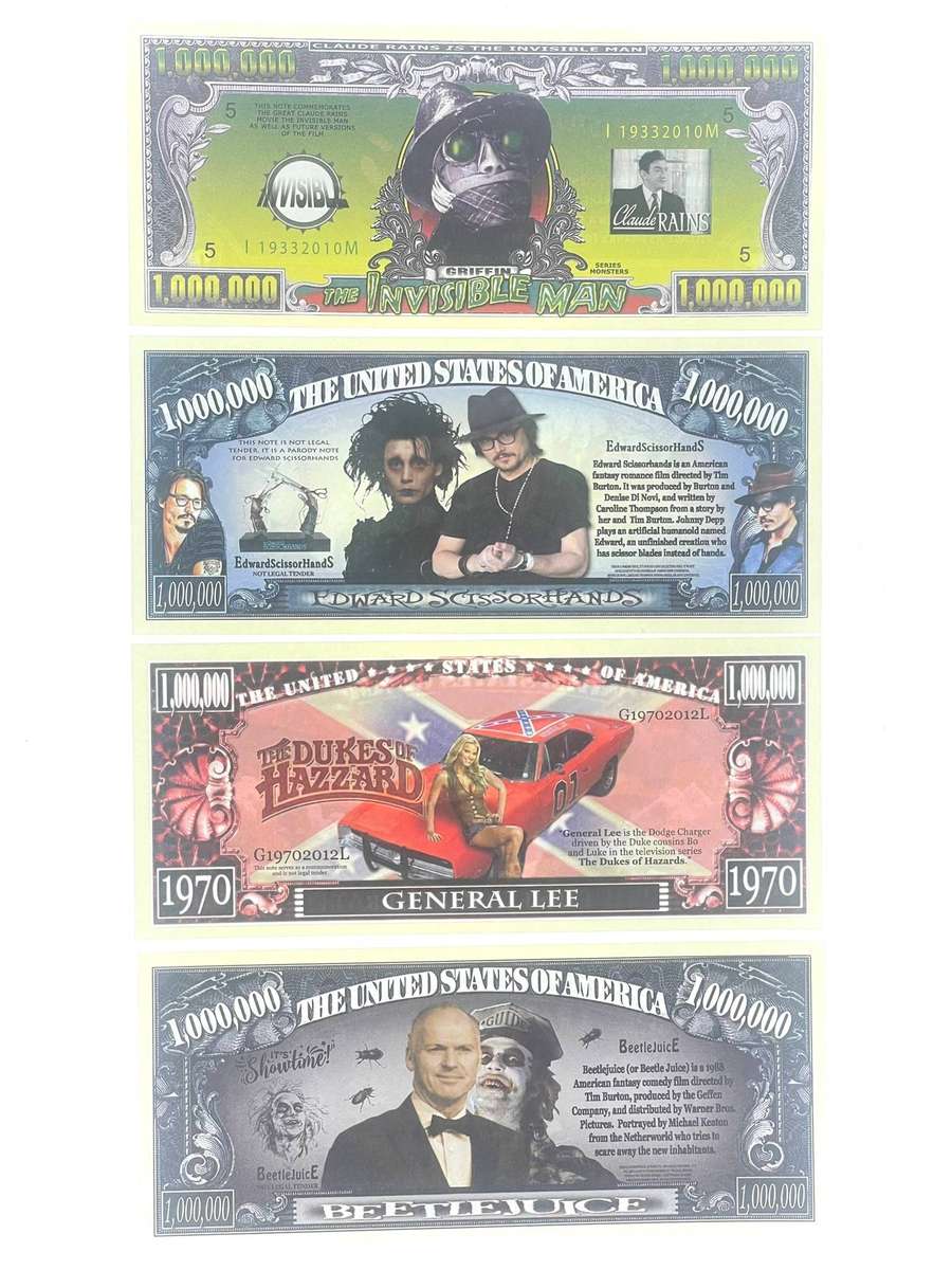 Classic Movies Novelty notes (Set of x4 Notes)