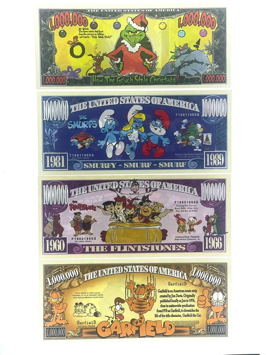 Classic Cartoons Novelty notes (Set of x4 Notes)
