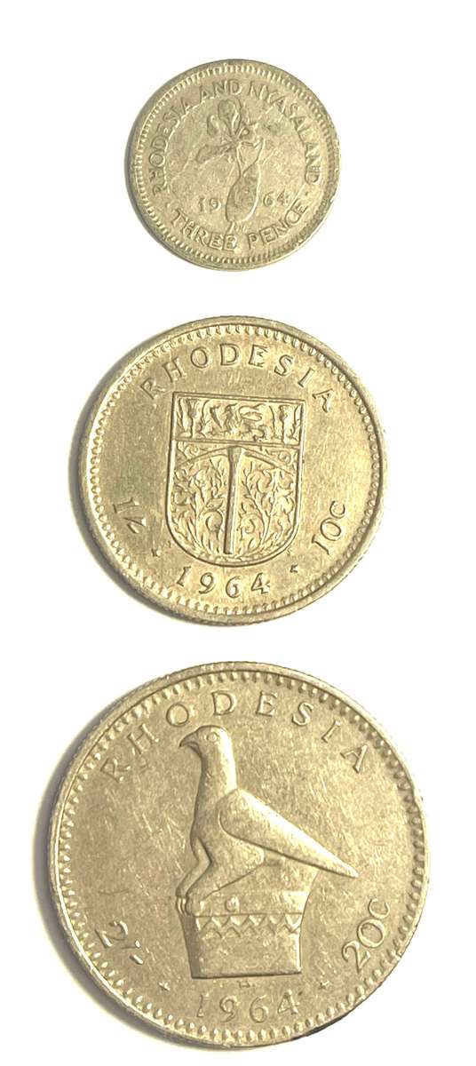1964 Rhodesia Coins Lot x3  2 shillings (20c), 1 shilling (10c), three pence