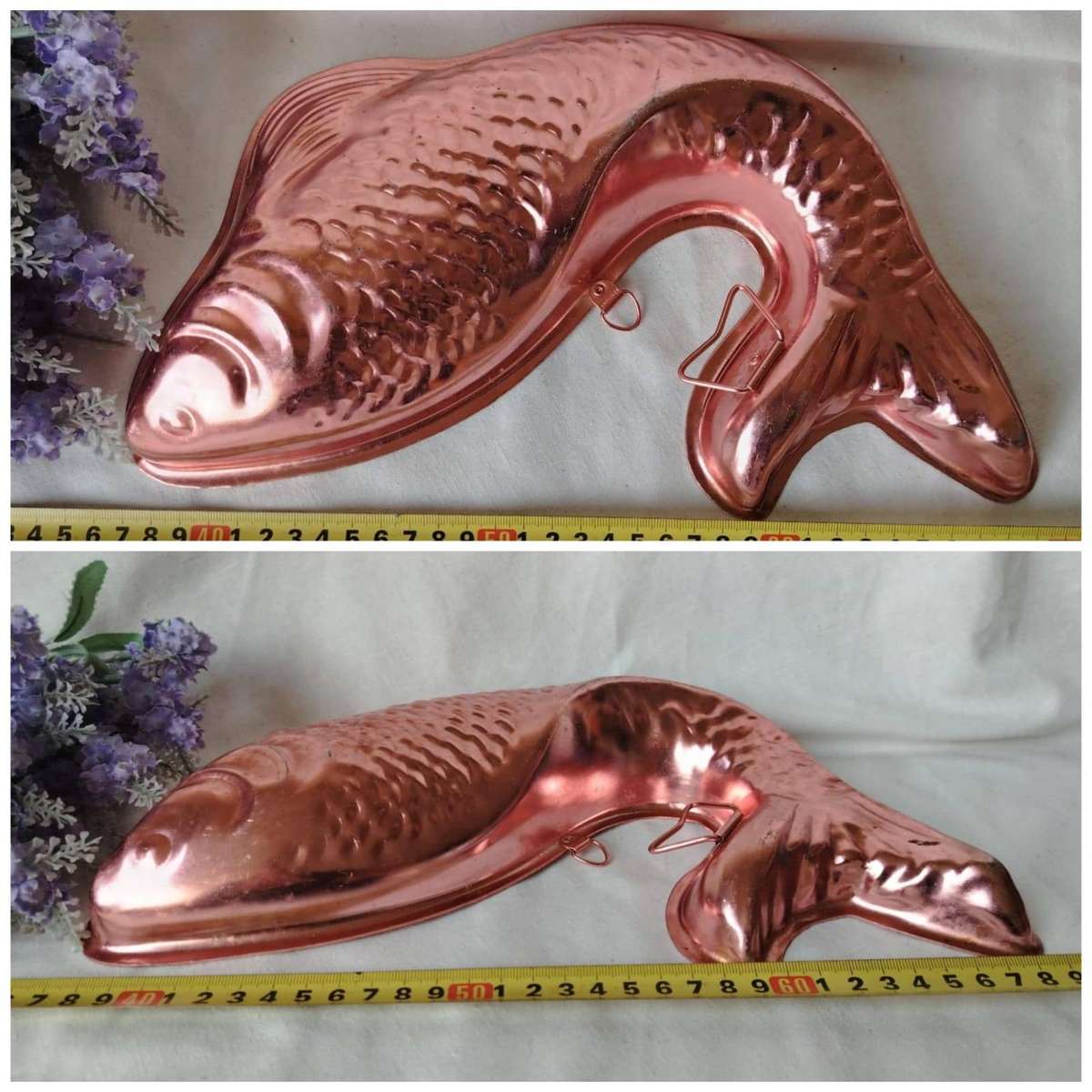 VINTAGE ALUMINIUM COPPER TONED FISH SHAPED SALMON MOUSSE/JELLY MOULD