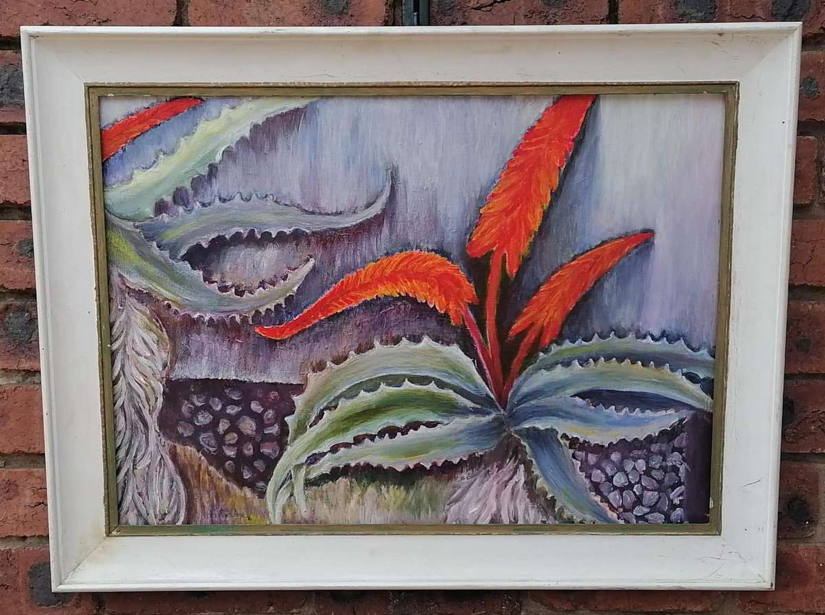 FRAMED PAINTING OF ALOES-SIGNATURE ILLEGIBLE