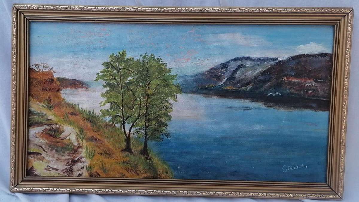 FRAMED PAINTING OF LAKE VIEW-ARTIST STELLA